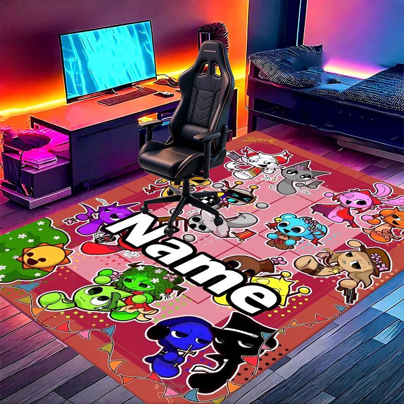 Custom Name Personalized Sprunki Game Print Carpet, Versatile Home Decor Rug, for Playroom, Apartment, Balcony, Entryway, Hallway Gift