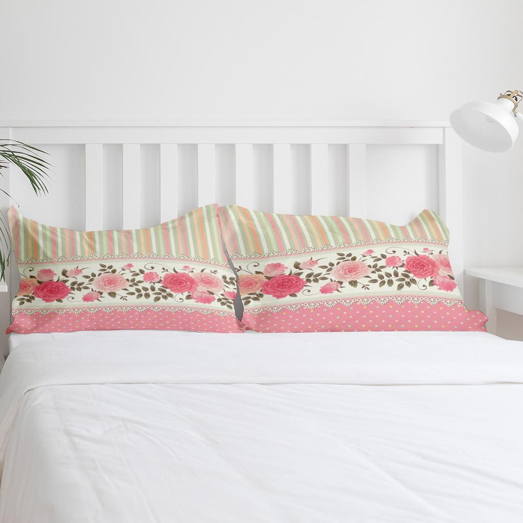 Rose Flower Pink Stripe Bedding Set 3pcs Boys Girls Duvet Cover Pillowcase Kids Adult Quilt Cover Double Bed Set Home Textile