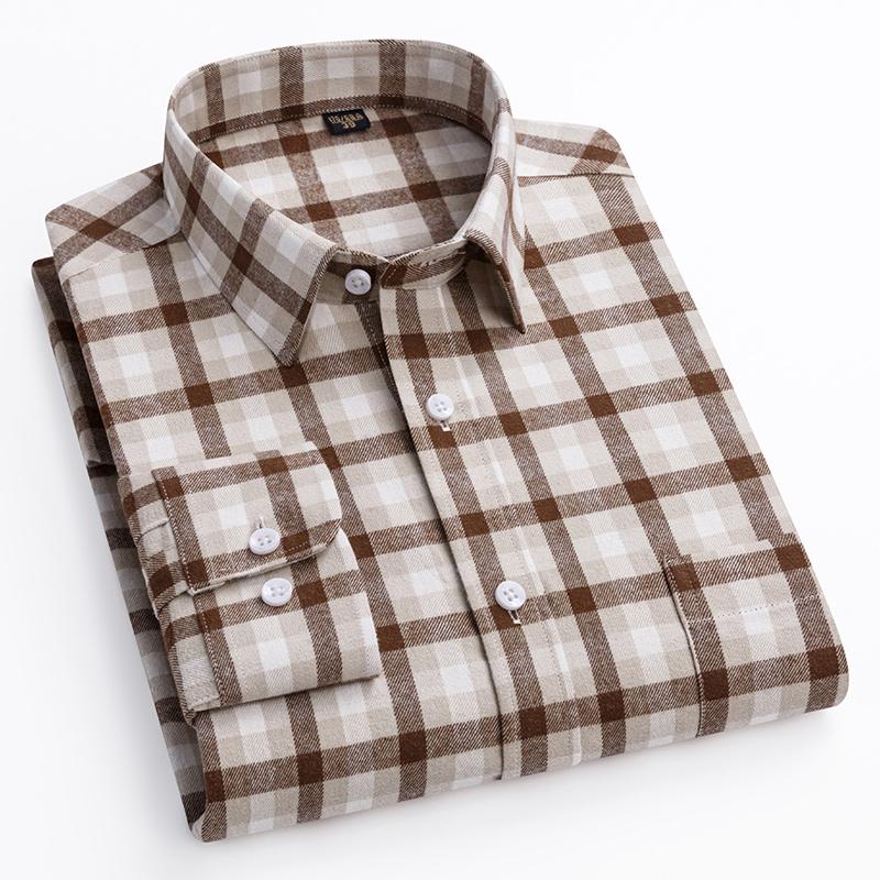 100% Cotton Plaid Shirts for Business Men Long Sleeve Quality Autumn Spring Male Casual