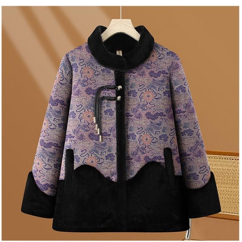 

Флисовая куртка средней и пожилой женщины, утолщенная, зимняя, теплая, с интегрированным мехом, топ 5XL [recommended 150-80kg] фиолетовый