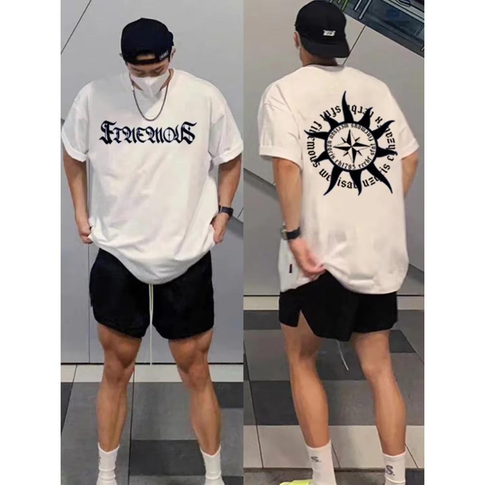 Letní móda Retro pánská anglická písmena těžké váhy 100% bavlna s kulatým výstřihem s potiskem Vysoce kvalitní neformální tričko Fitness Street