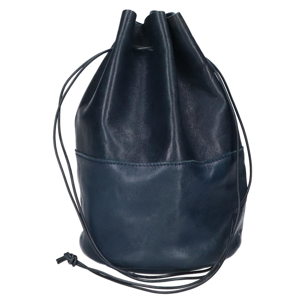 Arts&Crafts Leather Drawstring Pouch M/ Handbag NavyUsed