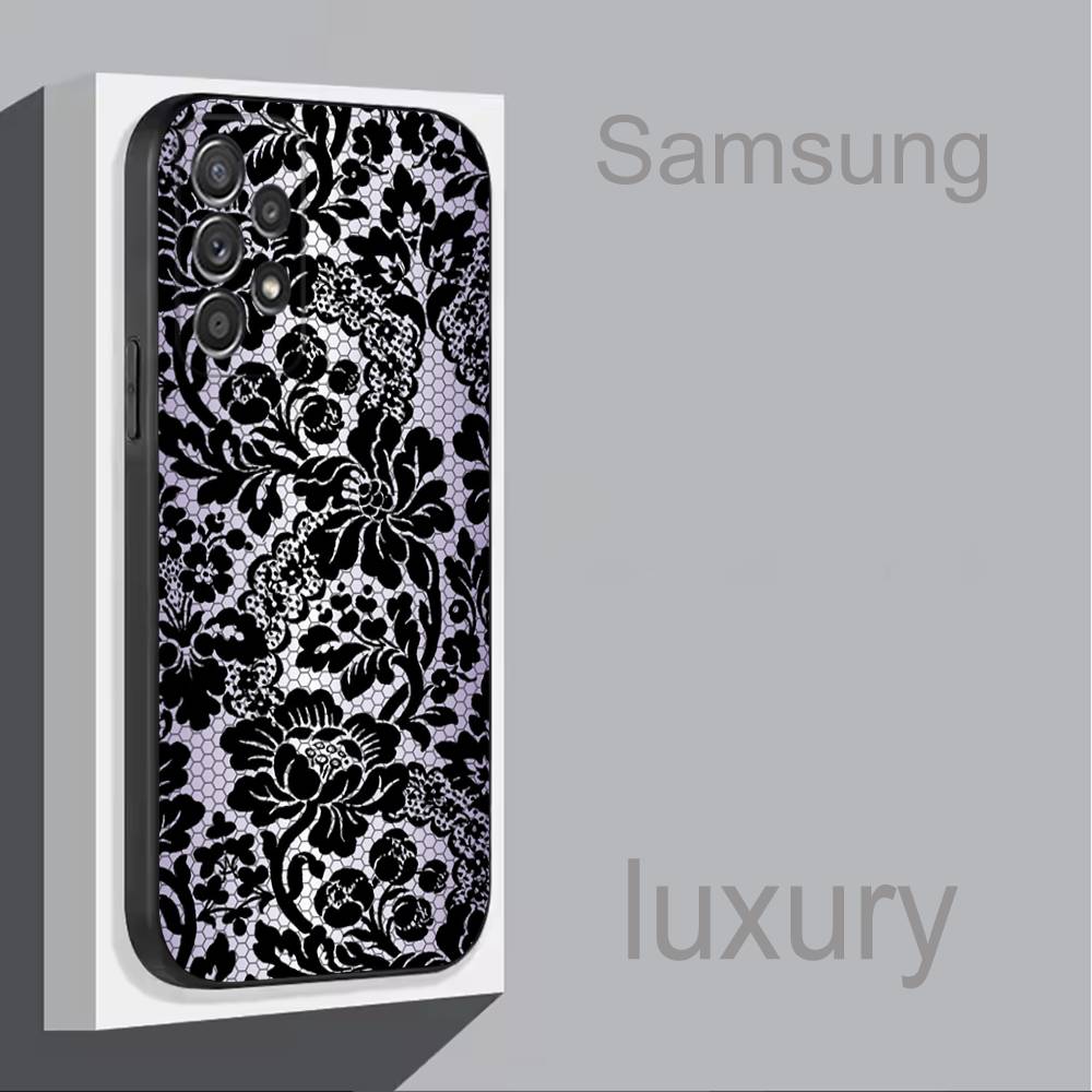 Lace Print P-Pattern Phone Case For Samsung S 9,10,21,30,22,23,24,25,Ultra,Plus,Lite,FE,4,5G Black Soft Case