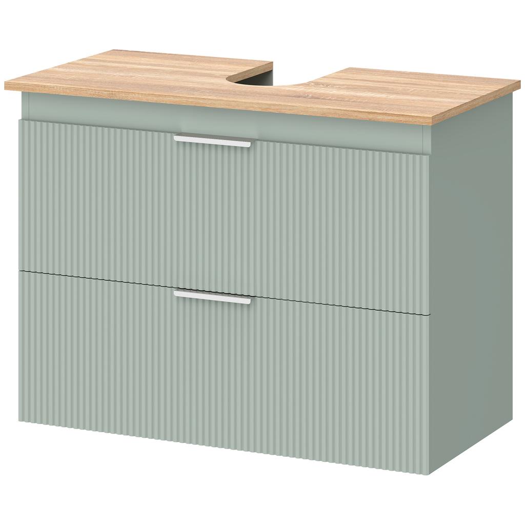 Under-sink Cabinet, Bathroom Cabinet with 2 Drawers, Modern Style, 80 X 40 X 60 Cm, Green and Natural Wood