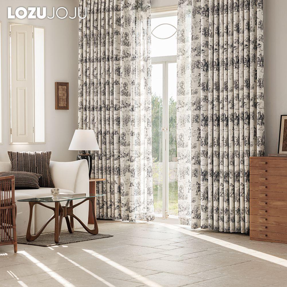 1 Stück LOZUJOJU Retro Französischer Fauler Stil Bedruckte Vorhänge mit 90% Verdunkelung für Schlafzimmer Wohnzimmer Fenster für Heimdekoration