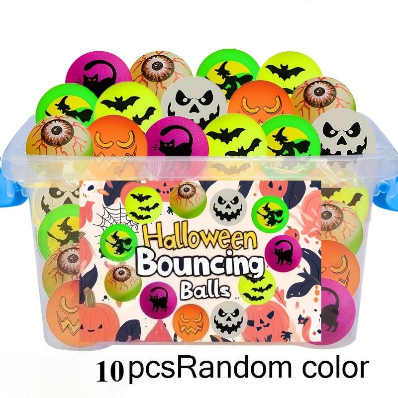 10PCS Halloween Luminous Marbles - Grotesque Pumpkin and Bat Designs, Durable Rubber Party Gifts, Play Designs, Safe Play