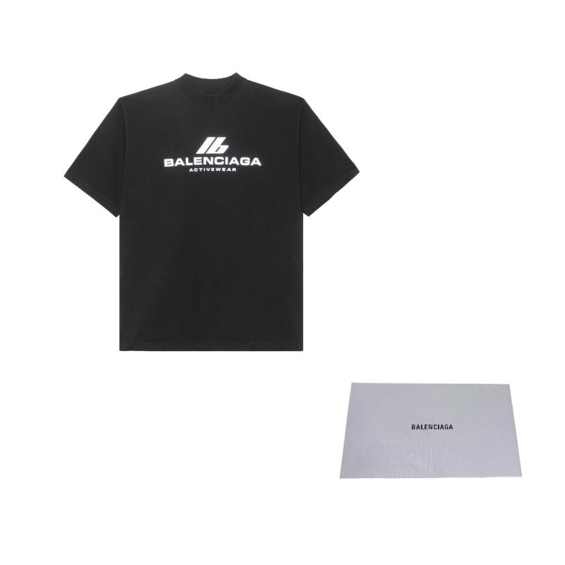 Balenciaga Activewear Logo Letter Print Crew Neck Short Sleeved SS24 T Shirt Loose Fit Unisex Black 764235TQVT91083