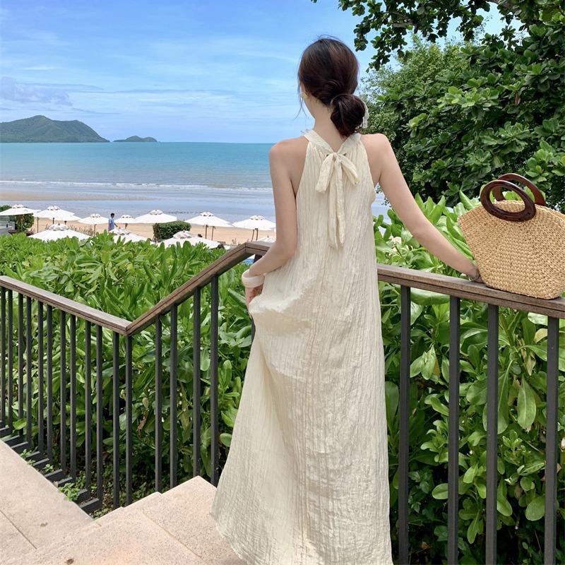 Summer New Elegant Flower Neck Pleated A-Line Loose Dress