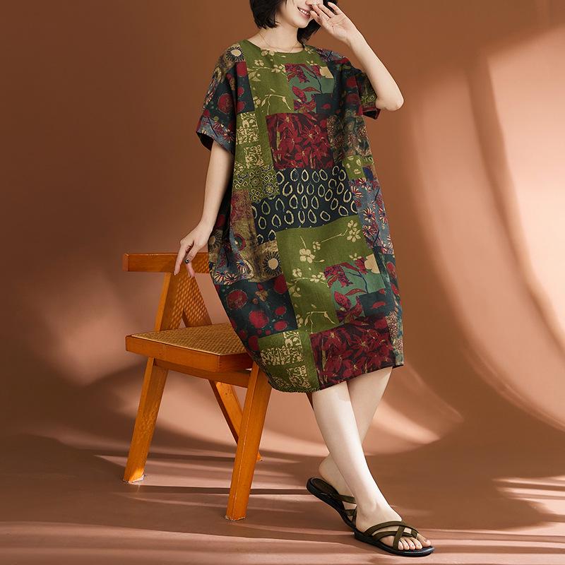 Real Shot 2026 Plus Size Women s Cotton Linen Retro Ethnic Casual Dress Plus Size Free