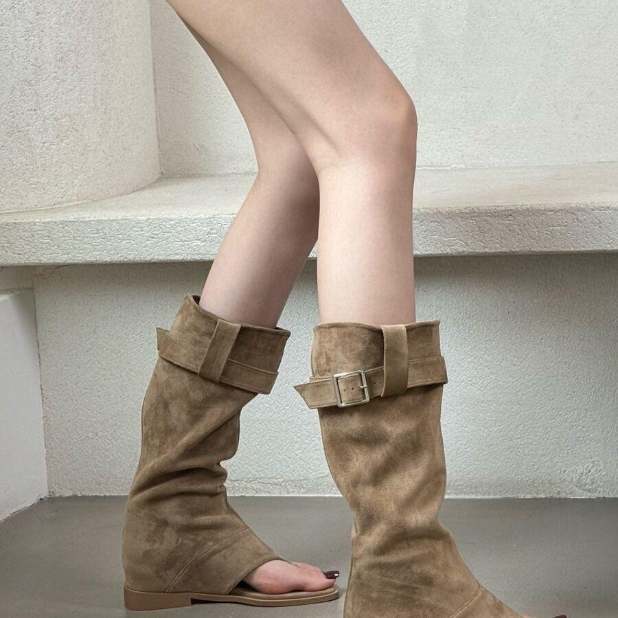 Mezzanine Retro Heightening Pile Boots Women's 2025 New Retro Spice Girls Short Boots Trouser Boots Two Wear Sandals Cool Boots