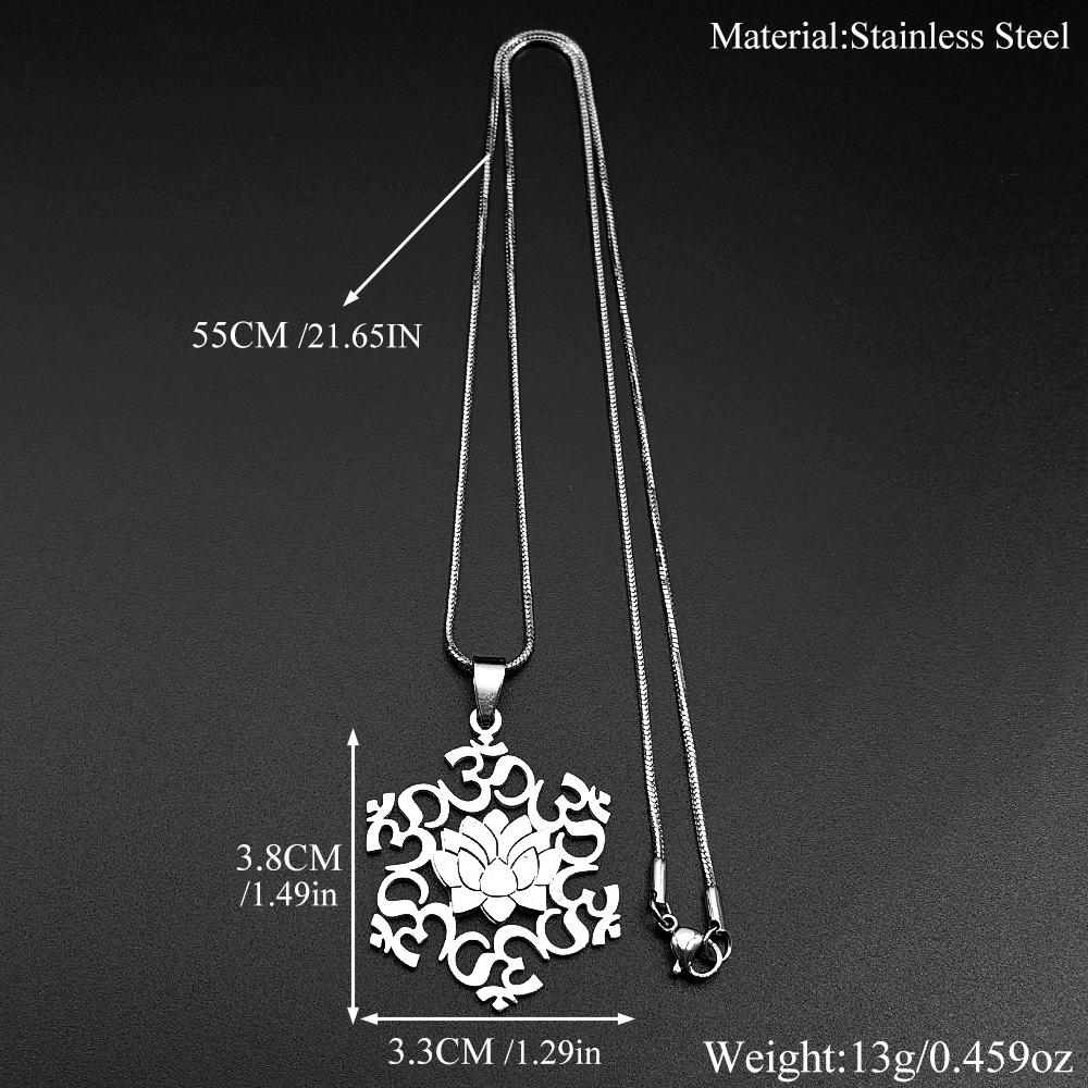 Hindu Buddhist Lotus Stainless Steel OM Symbol Necklace for Women Men Gold Silver Color Spiritual Snake Chain Necklace Jewelry