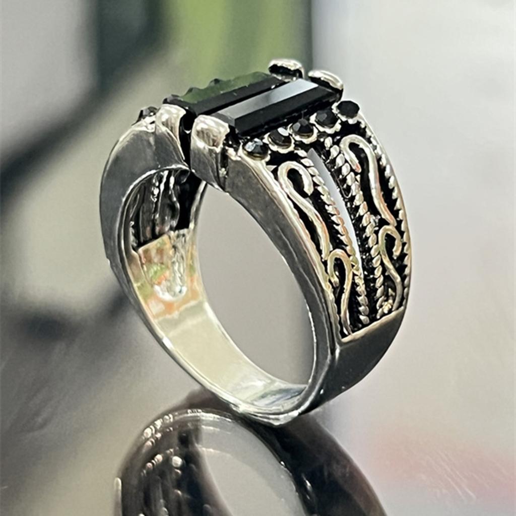 Vintage Pattern Black Face Zircon Ring Fashion Personality Trend Matching Alloy Hand  for Men
