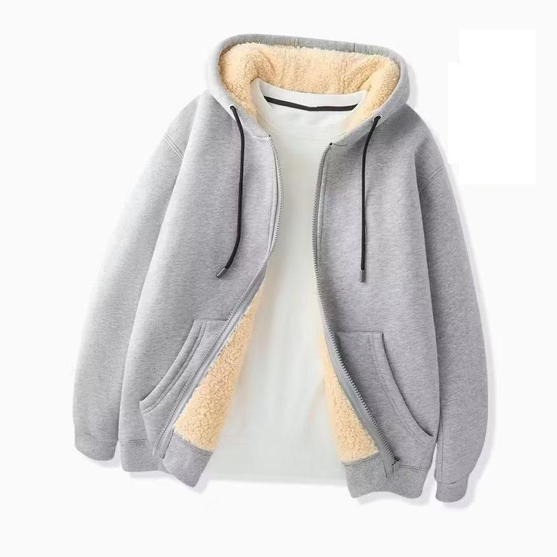 Autumn and Winter Fleece Warm Men's Hooded Cardigan Men's Casual Versatile Solid Color Anti Cold Men's Sweatshirt Jacket