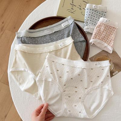 H8819 Lolita Floral Panties for Girls - Pure Cotton, Breathable, Antibacterial Crotch, Women's Briefs for Ages 10+