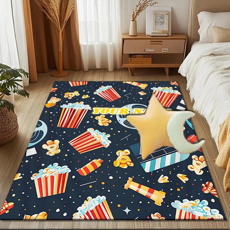1PC Custom Name Movie Night Theme Floor Mat Ideal for Living Room, Game Rooms, Office, Bedroom Floor Mat Playful Design