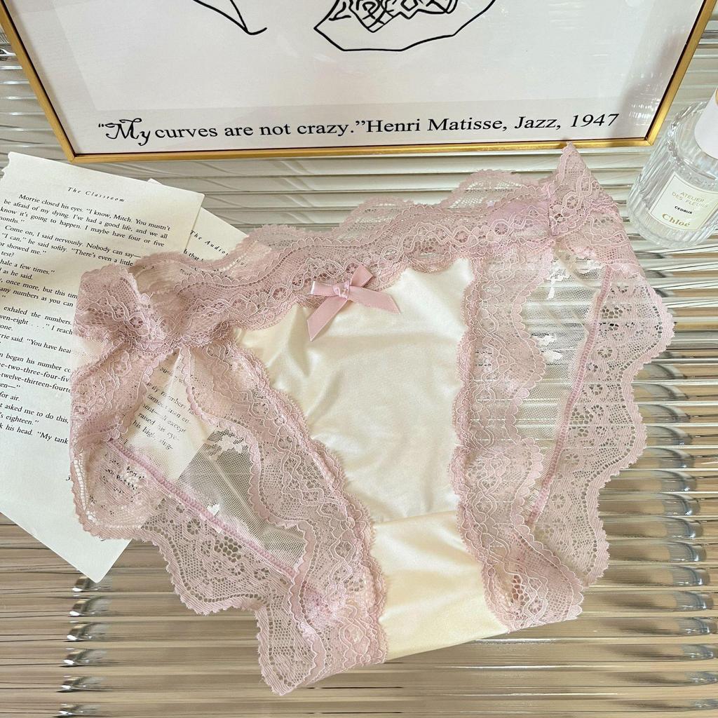 Vårhjärta Vågor Franska Satängspets Trosor - Sexiga, Andningsbara Bomull, Flickaktig Stil