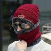 Scaldaorecchie Invernali da Uomo e Cappello in Maglia di Velluto con Protezione per il Collo Ispessita - Set da Due Pezzi