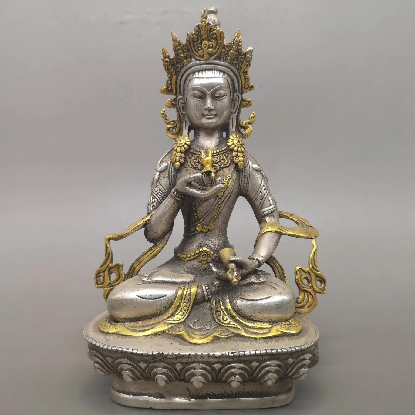 

21СМ 21СМ Тибет Ваджрасаттва Посеребренная Бронзовая и Золотая Статуя Будды