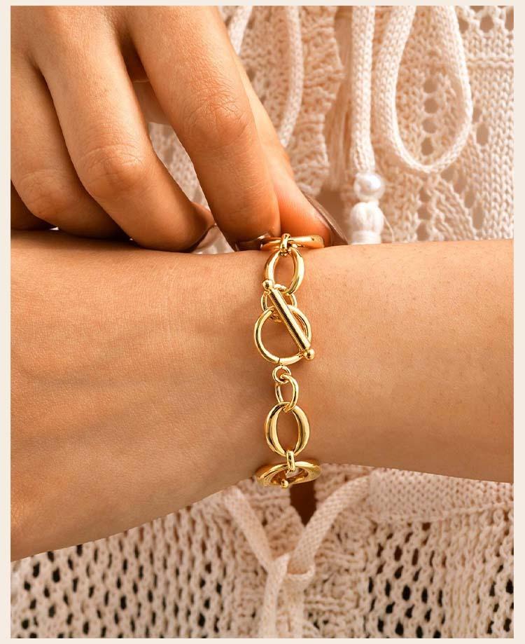 Stainless Steel Geometric Link Chain Bracelets for Women, Toggle Clasp Bangle, Minimalist Jewelry Wholesale