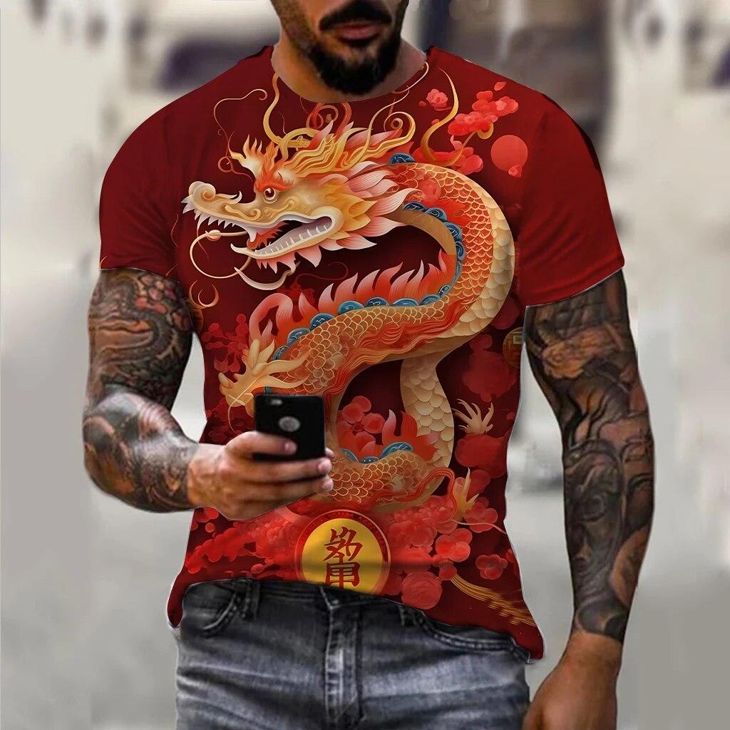 Men's T-shirt Fashion Chinese Dragon 3d Printed T Shirt Animal Pattern Short-sleeved Streetwear Summer Casual Men's Top Tees