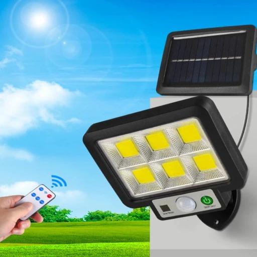 Mocna Lampa Solarna 120 Led Z Czujnikiem Ruchu Ogrodowa Elewacyjna + Pilot