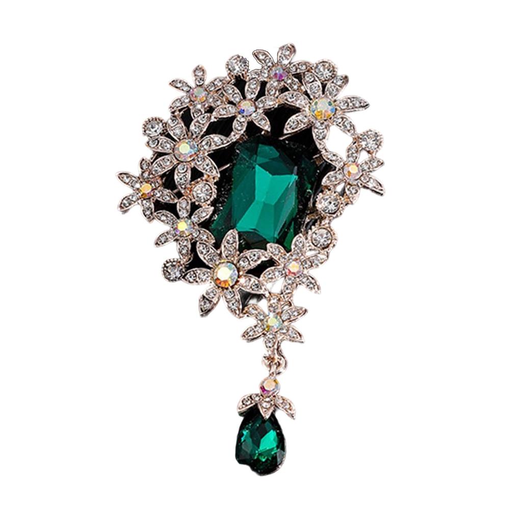 Elegant Floral Brooch for Women Vintage Inspired Alloy Crystals Embellished Accessory for Weddings Parties Daily Wear
