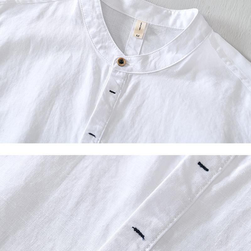 Summer T-shirts for Men Summer Daily Casual Simple Men Tops&Tees Chinese Style Men Clothing Cotton Linens Stand Collar Short Sleeve White T-Shirt 4XL