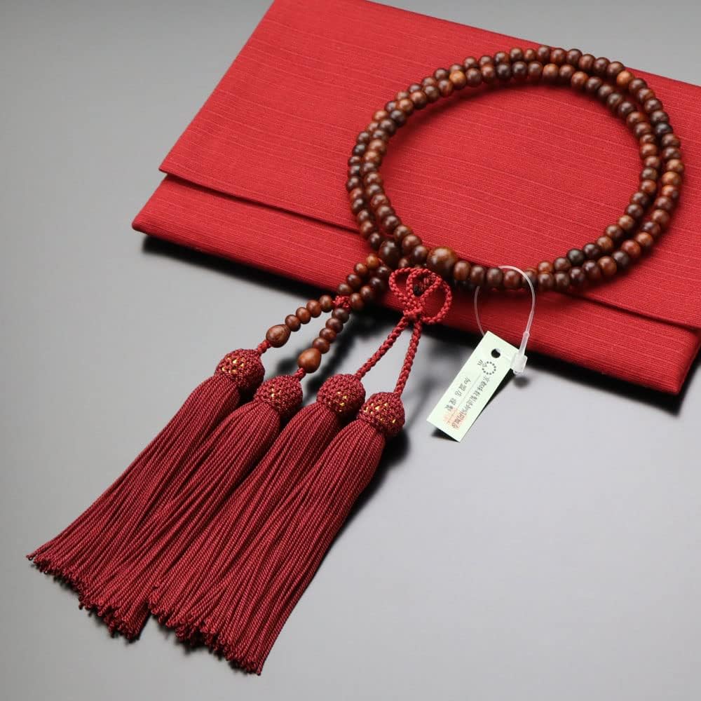 Jodo Shinshu Prayer Beads for Women 8 cm Red Sandalwood Pure Silk Tassel Prayer Beads Kyoto Shinshu Disciples 108 Beads Double Double Natural Wooden