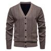 Men Knitting Cardigan V-Neck Long Sleeve Buttons Placket Sweater Jacket with Pockets Solid Color Autumn Winter Knitwear
