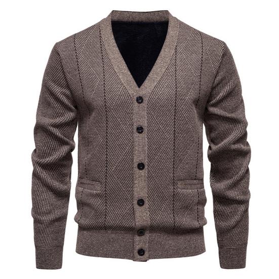 Men Knitting Cardigan V-Neck Long Sleeve Buttons Placket Sweater Jacket with Pockets Solid Color Autumn Winter Knitwear