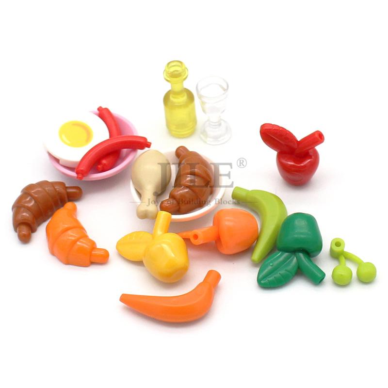 City Mini Lebensmittel Bausteine Hamburger Pizza Pommes Kuchen Dessert Schokolade Kekse MOC Steine Kunststoff Zusammenbauteil Figuren Spielzeug