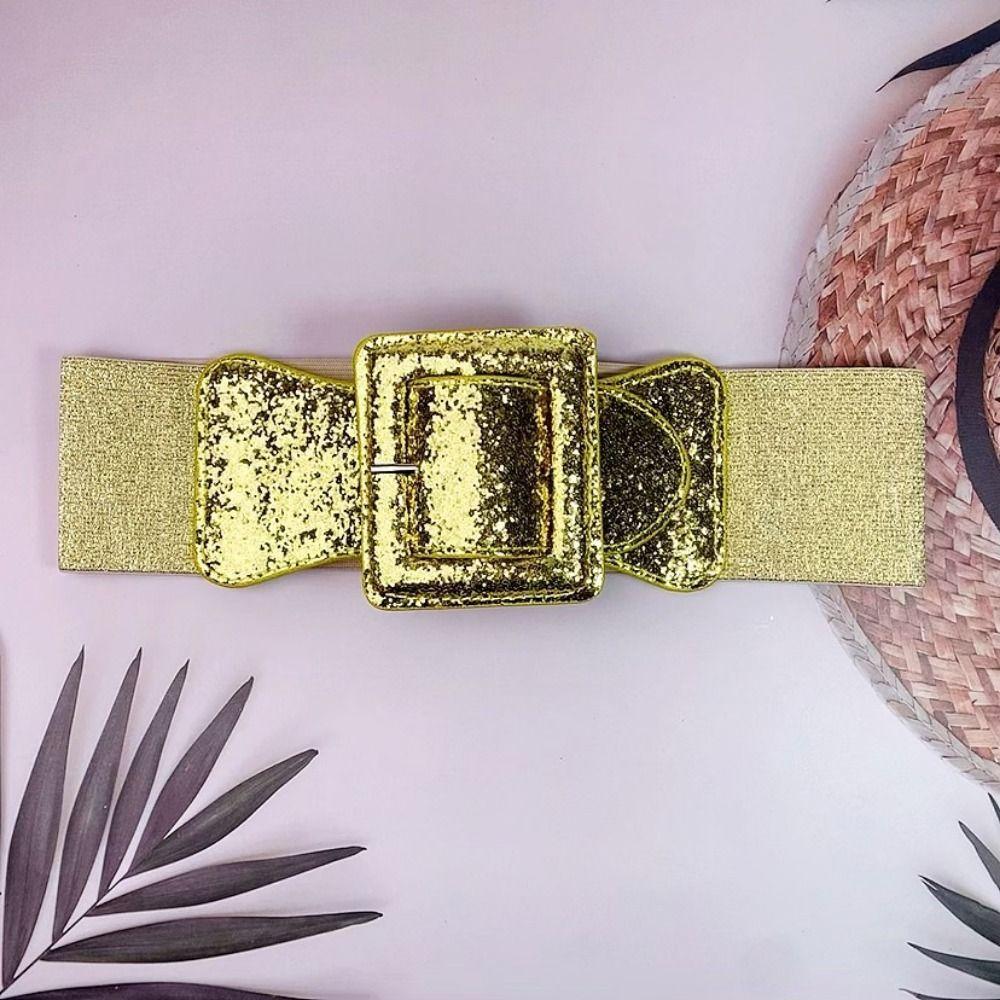 Waist Closure Fashion Wide Waist Belt Vintage Sparkling Wide Waistband Adjustable Blingbling Sequin Elastic Belt Party Club