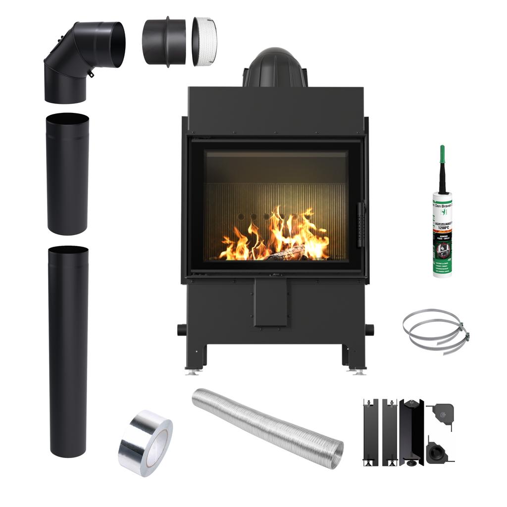 Fireplace Insert KRATKI LUCY 12kW BLACK Ø200 Closing Mounting Kit