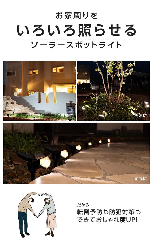 HAPPYJOINT Tierra 2-Pack Solar Spotlights, Outdoor, Waterproof, Dimmable, Automatic On/Off, Bright