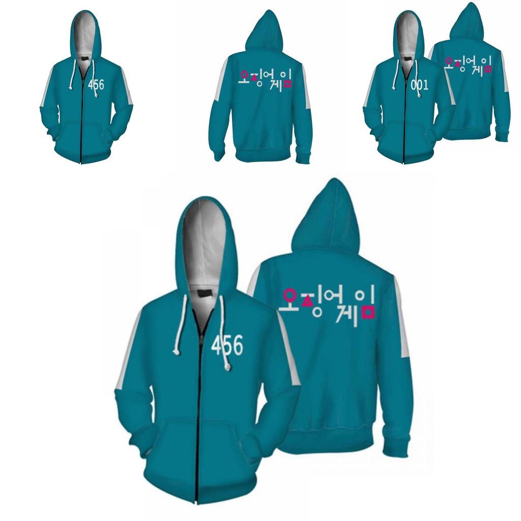Luxuriöse Squid Game 001 456 Grüne Reißverschluss-Hoodie-Jacke Netflix-inspirierte Oberbekleidung