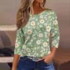 Women's Fashionable Casual Round Neck T-Shirt With Floral Print And Three-Quarter Sleeves