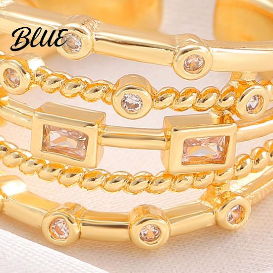 Cubic Zirconia Inlay Statement Ring Women Sparkling Geometric Inlaid Adjustable