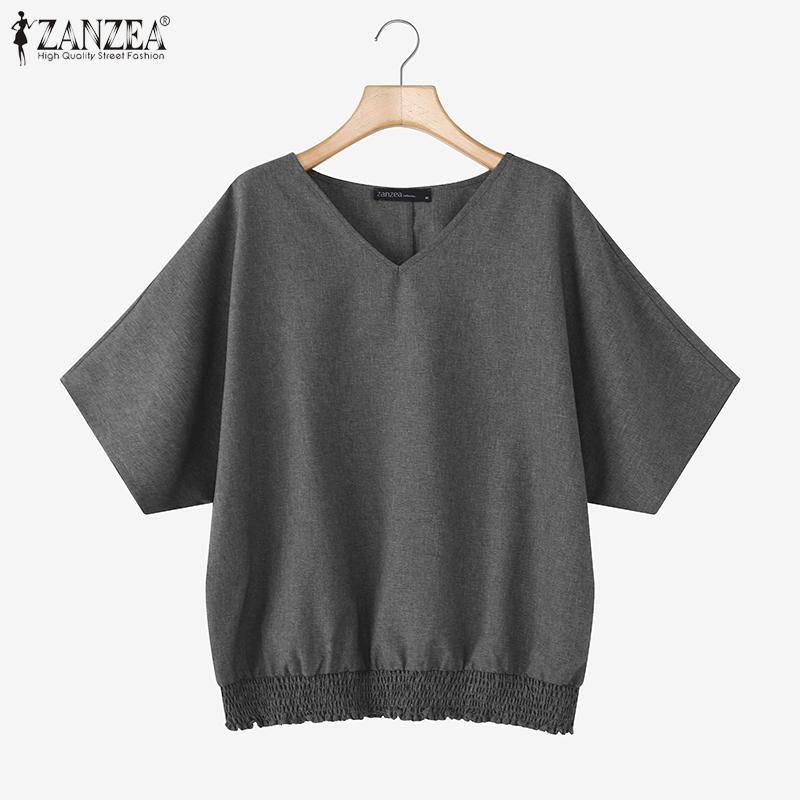 ZANZEA Women Casual V-neck Loose Summer Short Sleeve Blouse