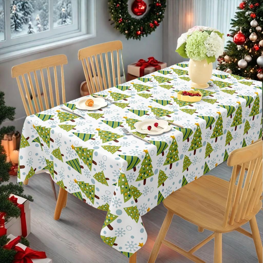 1pc 2026 Christmas Table Cloths Printed Waterproof Christmas Decoration Rectangle Party Table Cover Vintage Dining Table Cover