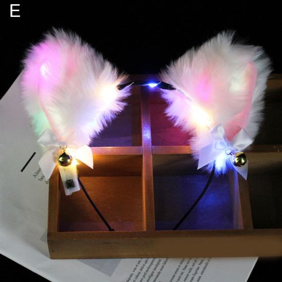 LED Headband with Bell 3-speed Flash Bowknot Design Light-up Plush Glowing Cat Ear Hair Hoop for Party