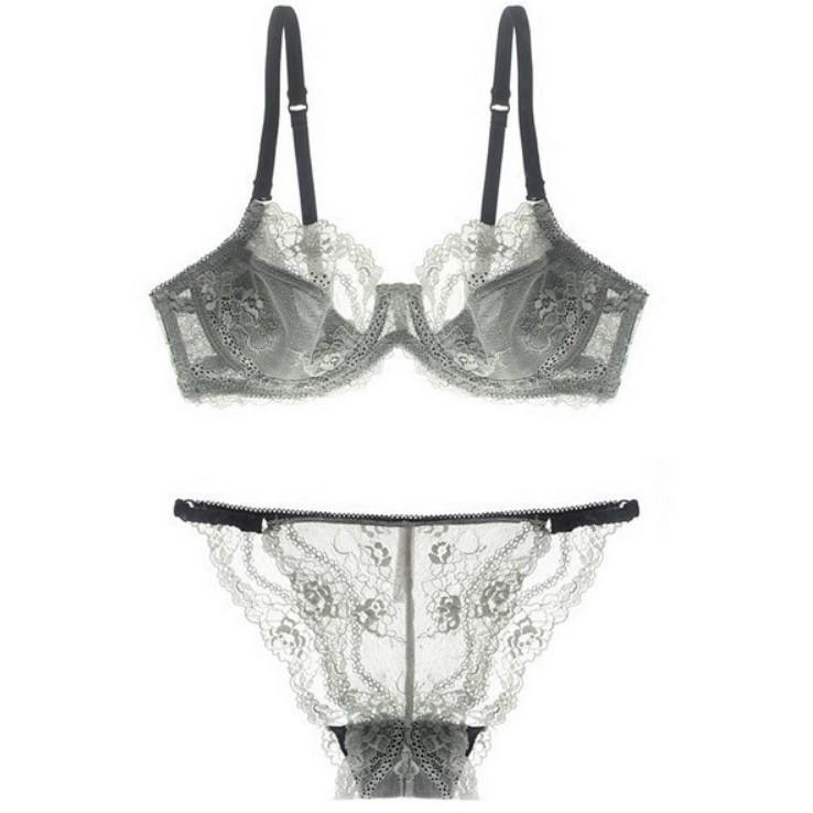 European & American Super Thin Lace Lingerie Set: Sexy Plus Size Transparent Bra and Underwear