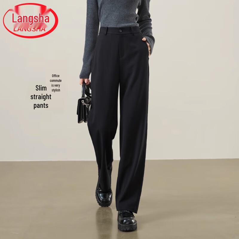 

Langsha Women s High-Waist Straight-Leg Draped Suit Pants 2XL