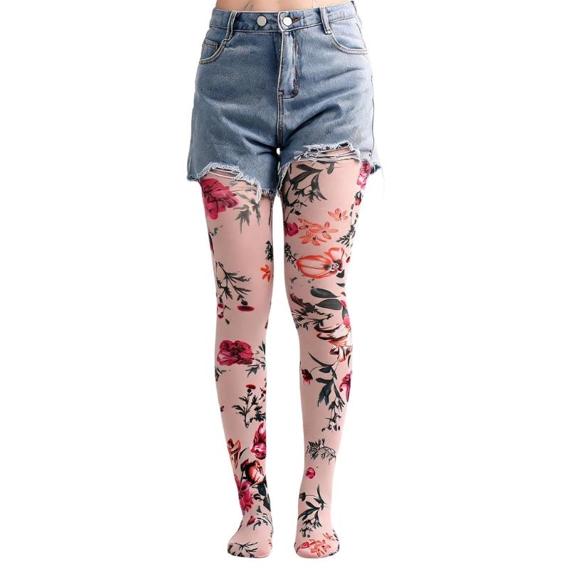 Multicolor Patterned Footed Tights for Women Printed Pantyhose Stockings for Dress Skirt Layering In Spring Fall Office and Daily Wear