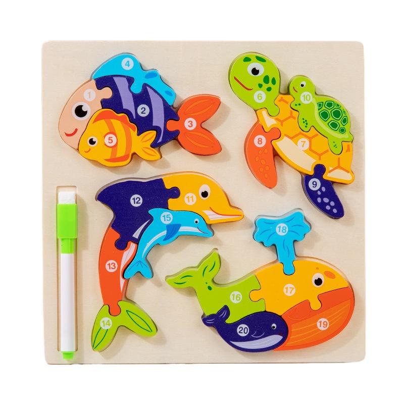 

Wooden Animal Parent-Child Drawing Board 3D Puzzles Double-Sided Digital Puzzles Children s Cartoon Early Education Toys Gifts