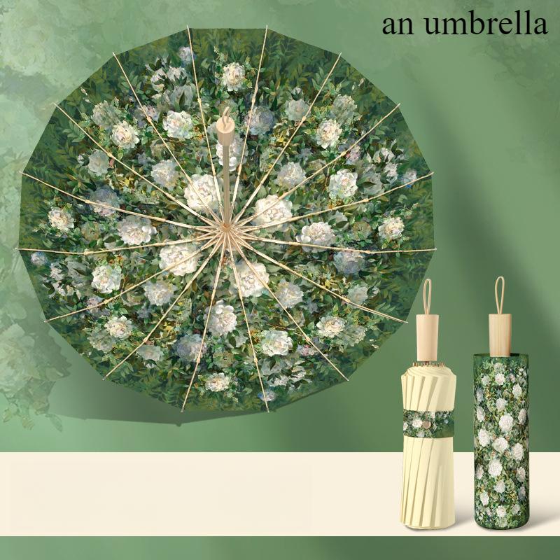 

1 шт. Солнцезащитный зонт с цветочным принтом UPF50+ Защита от УФ-лучей Компактный складной для использования в любую погоду Легкая жаккардовая ткань metal-fiber composite&16K