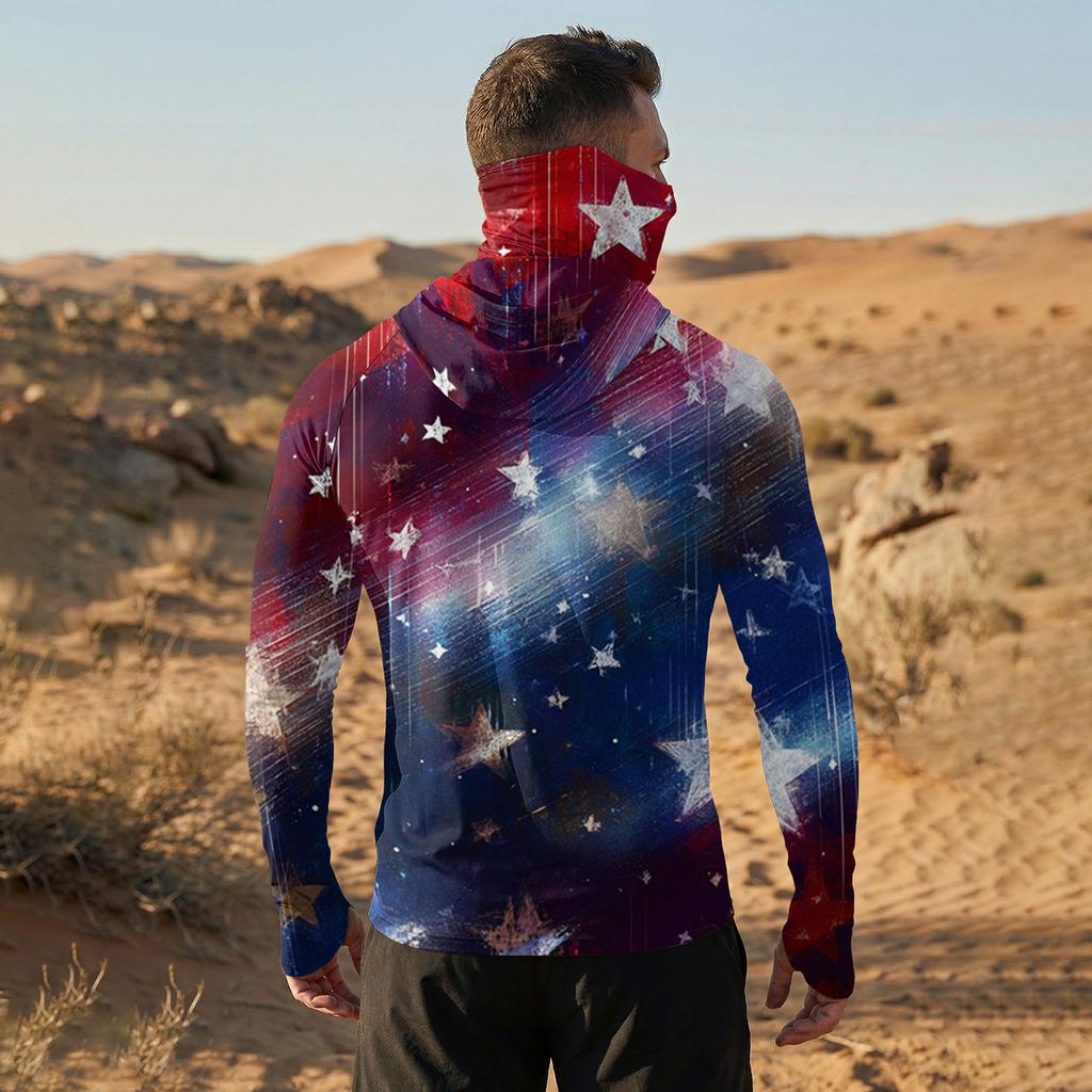 Men's Casual Raglan Sleeve Hooded Long Sleeve Sun Protection Shirt Independence Day Graphic Print Style Lightweight Breathable Fabric