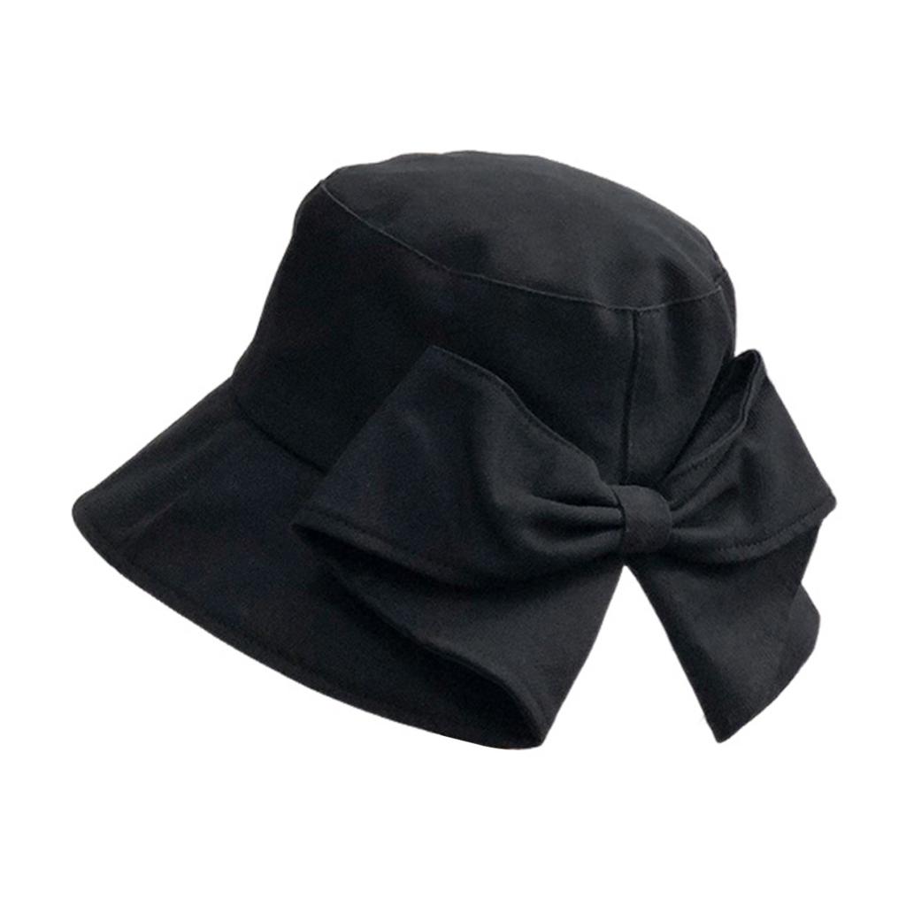 Outdoor Trendy Fisherman Hat with Bowknot Sun Protection Hepburn Style Bucket Caps for Women Fishing Camping Traveling