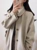 Oatmeal Woolen Petite Women's Mid-Length Coat - 2025 Autumn/Winter Collection