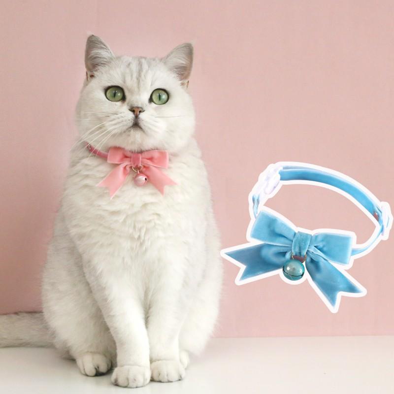 Adjustable Velvet Bow Collar Cats Dogs Rabbits - Safety Breakaway Princess Necklace With Bell S Size