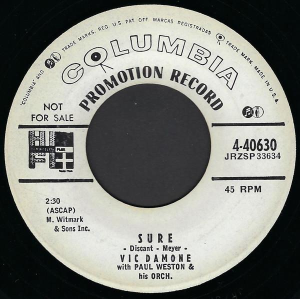 

7inch Record VIC DAMONE - Sure 440630PROMO Columbia 1956 US Pop Used